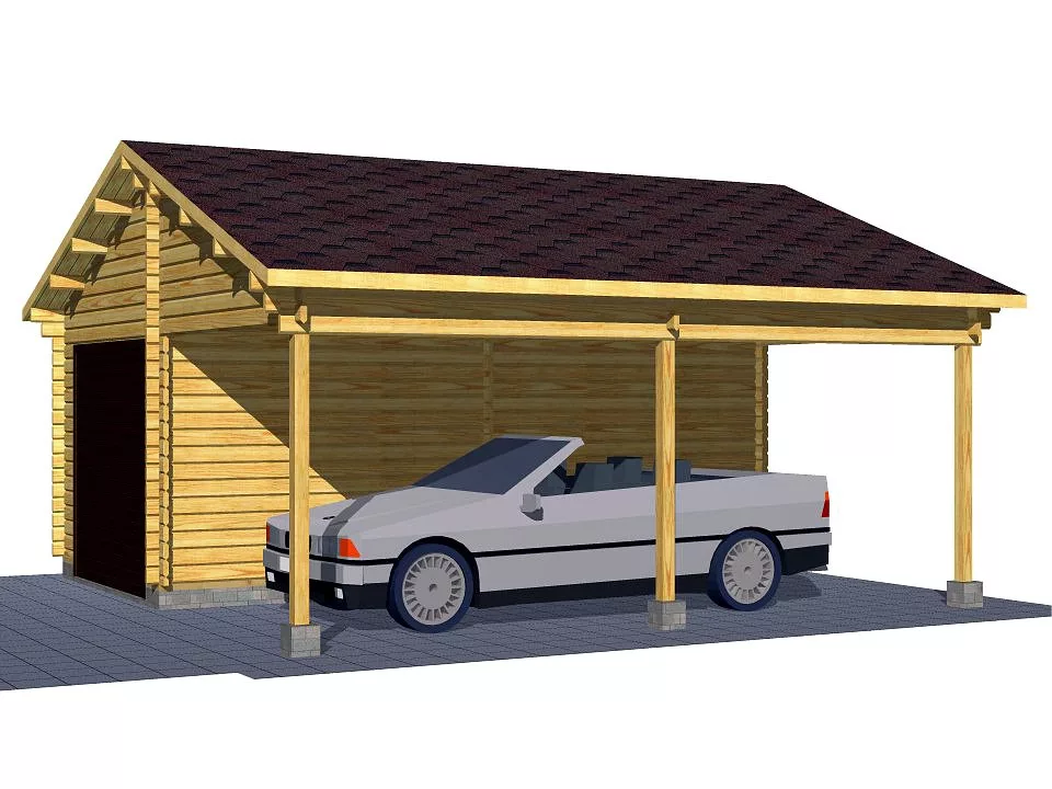 Гараж с навесом из бруса «Инь-Ян»