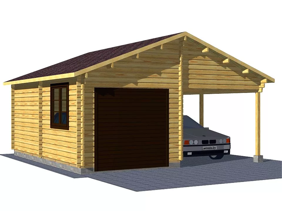 Гараж с навесом из бруса «Инь-Ян»